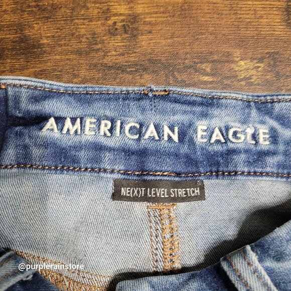 American Eagle Curvy Hi Rise Mini Skirt 00 Next Level Stretch Medium Light Wash - Picture 3 of 10